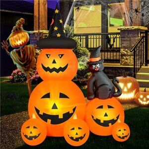 6 FT Halloween Inflatable Decor Spooky Ghost Pumpkin Lighted and Witch's Cat